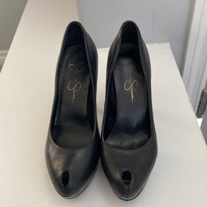 Jessica Simpson Black Peep Toe Platform Heels Size 6.5